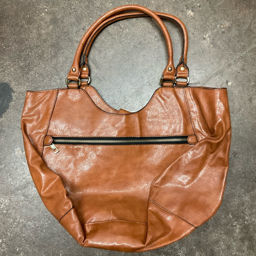 Elegant Brown Faux Leather Tote Bag - Picture 2 of 2
